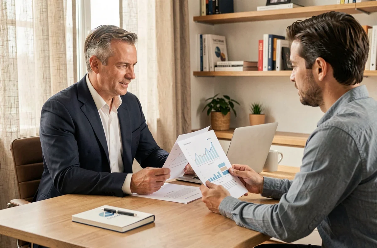 Conseiller du cabinet Contimo en consultation avec un client PME autour de projections financières