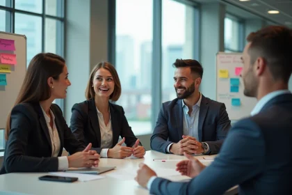 Groupe de professionnels marketing en r&eacute;union au bureau