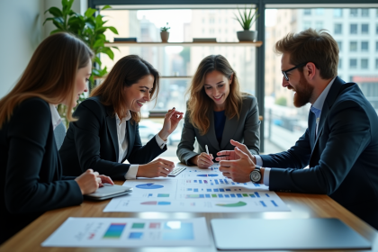 Groupe de professionnels du marketing en réunion urbaine