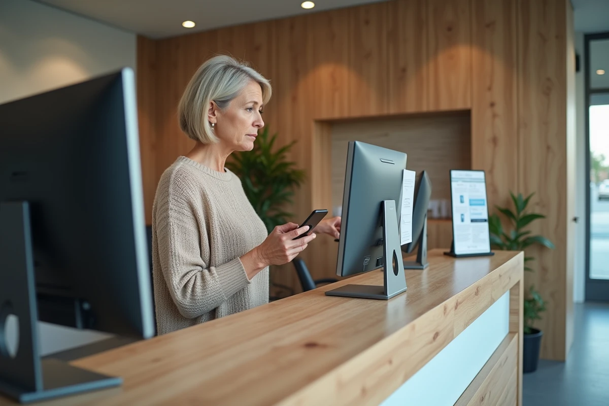 Femme pr&eacute;occup&eacute;e &agrave; la r&eacute;ception d