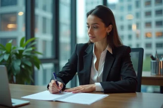 Femme professionnelle écrivant une lettre de remerciement