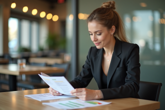 Femme professionnelle en réunion de déjeuner au bureau
