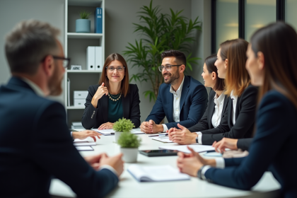 Groupe de professionnels en réunion d'équipe en entreprise