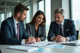Groupe de professionnels en réunion dans un bureau moderne