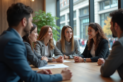 Groupe de professionnels en réunion dans un bureau moderne
