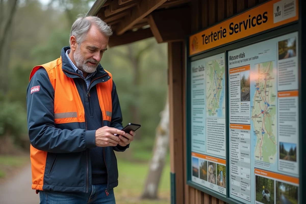 Homme v&eacute;rifiant panneau d