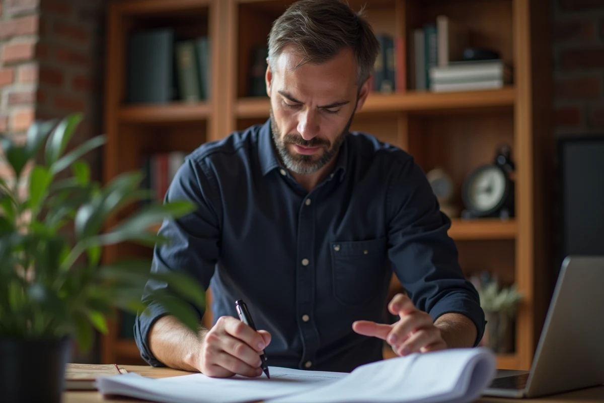 Homme en télétravail consultant des documents sur la définition de la digitalisation avec une tablette