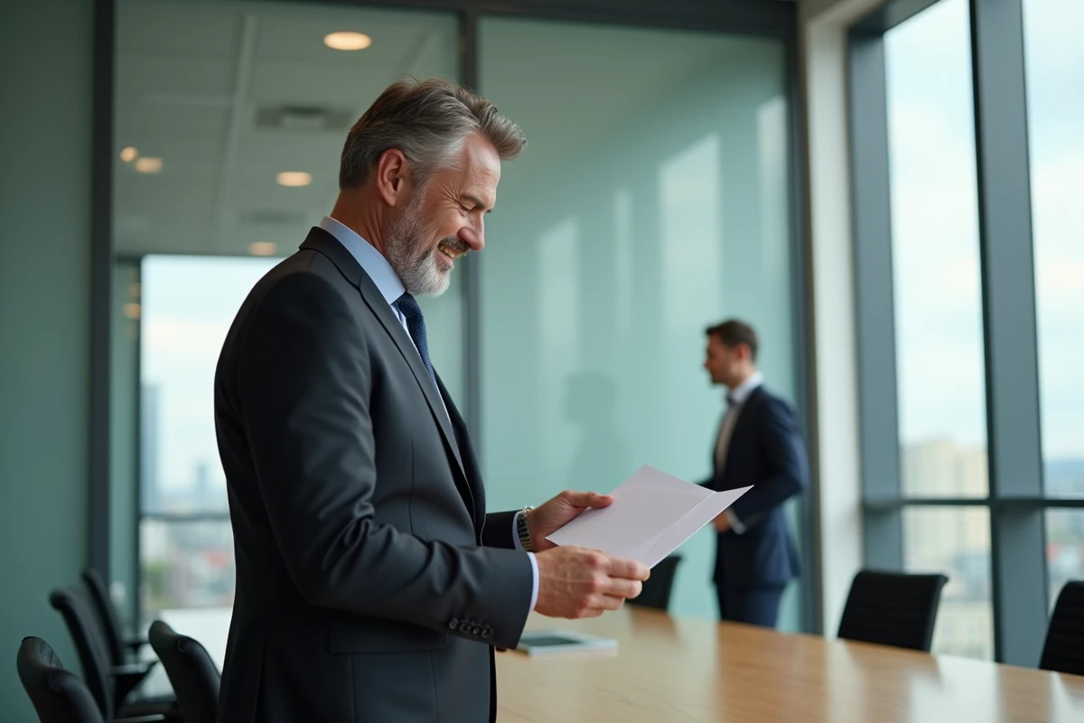 Homme en costume vérifiant une lettre de remerciement