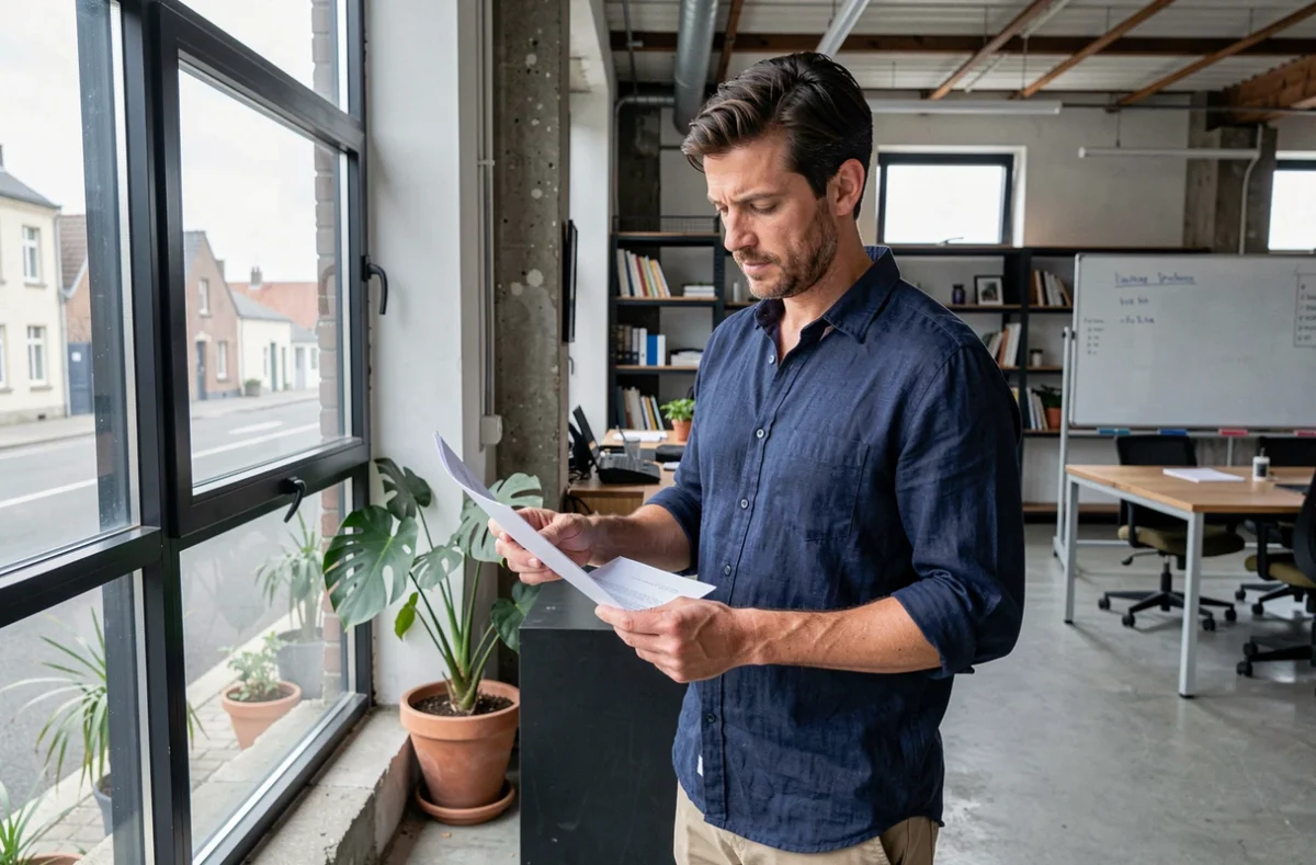 Travailleur indépendant debout près d'une fenêtre industrielle dans un espace de coworking moderne à Rezé