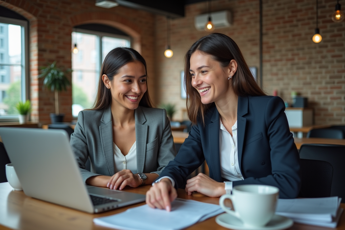 Jeune femme comptable souriante collaborant au coworking