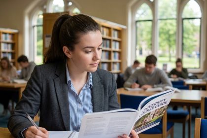 Jeune femme en étude universitaire dans une bibliothèque