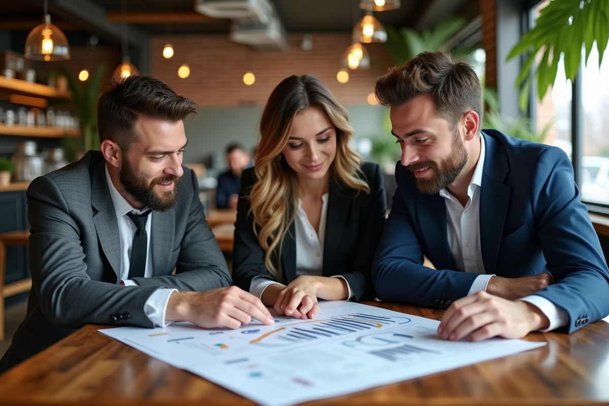 Groupe de professionnels discutant dans un cafe