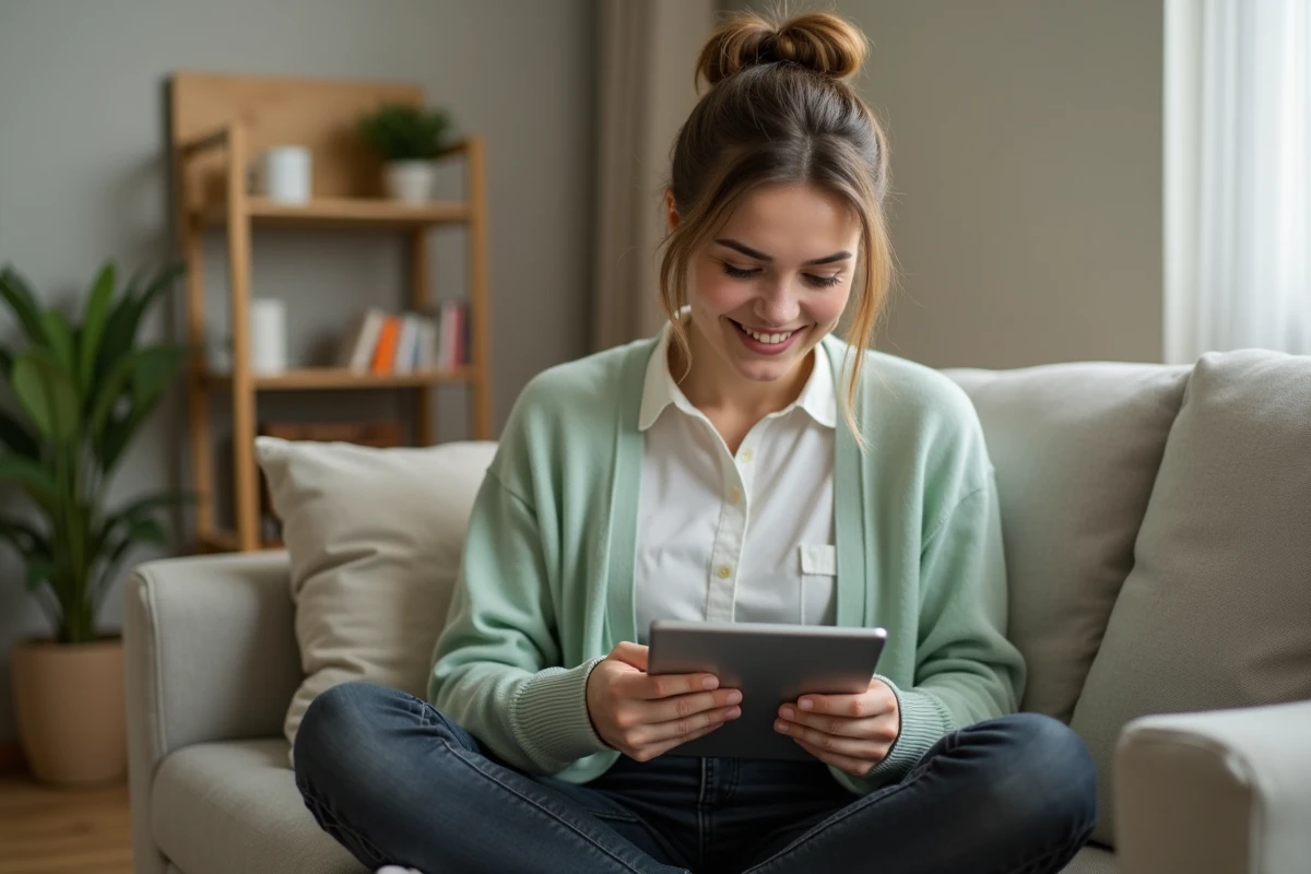 Salariée faisant une demande de congés sur l'application RH Alis BNPP depuis son domicile