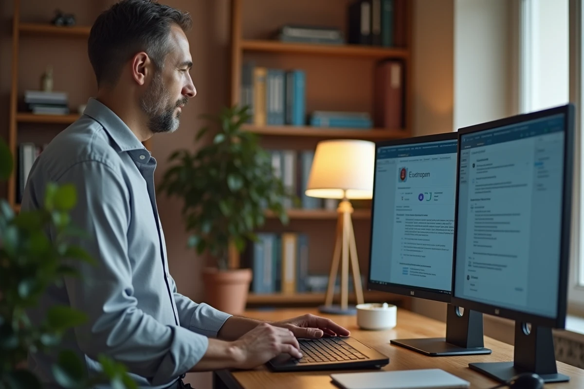 Homme insérant un token USB de certificat électronique dans un ordinateur portable pour accéder à la douane Pro